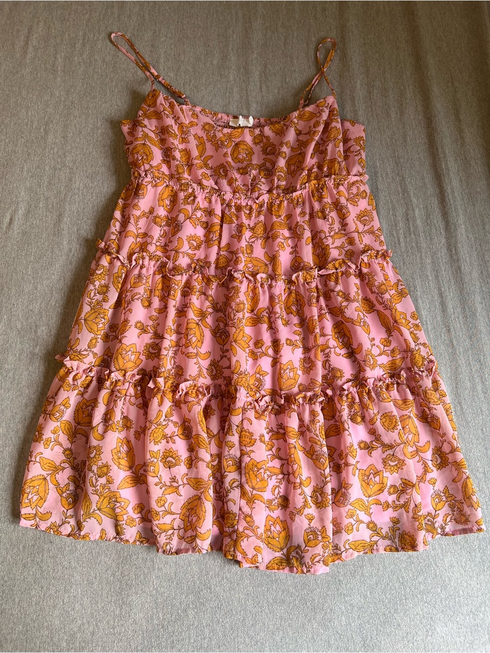 Lush Pink Dress with Mustard Floral Trim